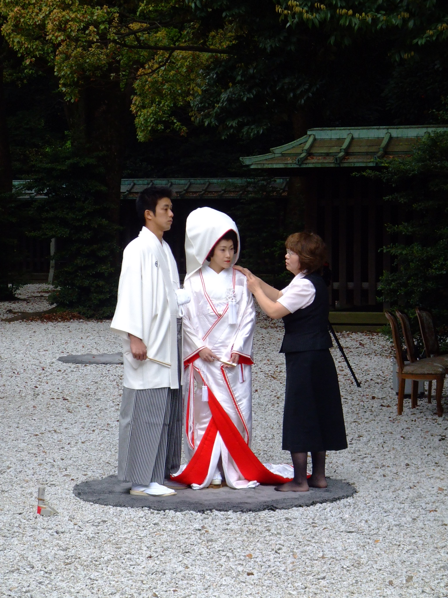 Traditional Shinto wedding ceremony at a Japanese shrine